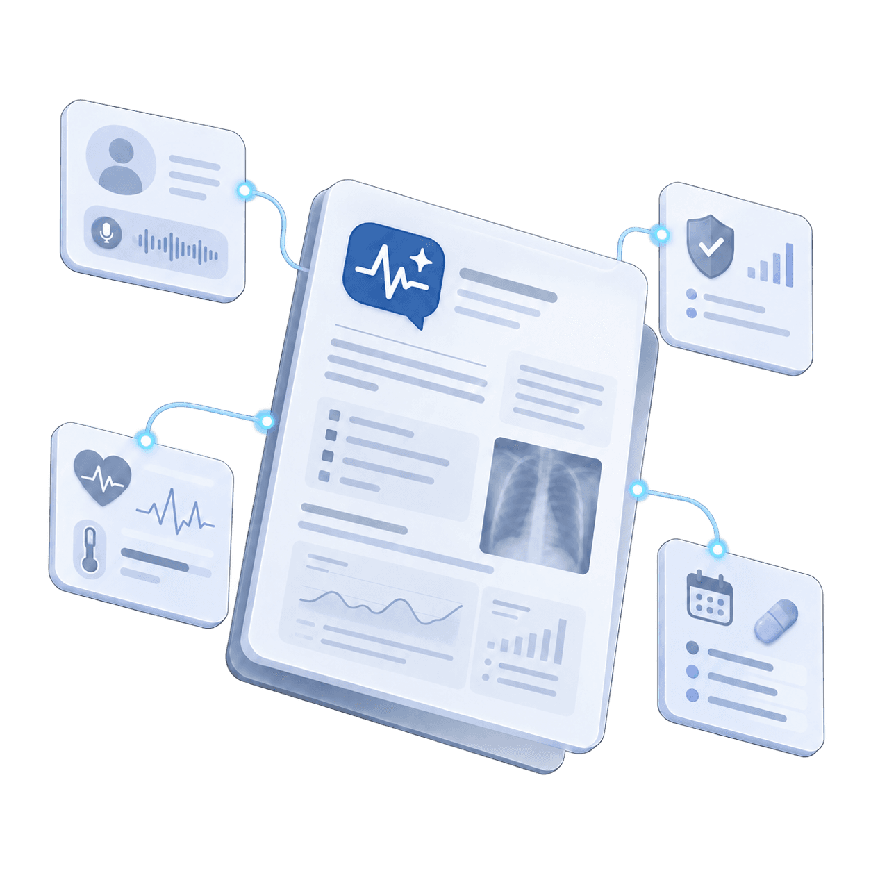 MedTalk AI scribe connecting subjective, objective, assessment, and plan data into one clinical record